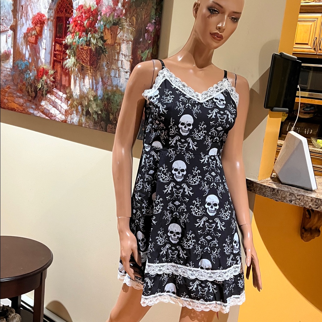 Gothic Goth Black And White Skull S Sundress Dress Nwt